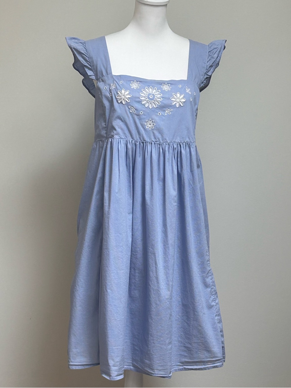 DRAPER JAMES Blue Stripe Coastal Eyelet Ruffle-Sleeve MINI Babydoll Dress 1X